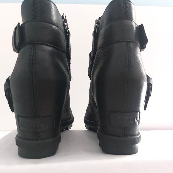 Sorel Black Waterproof Leather Boots 8.5 Joan of Arctic Wedge II Edgy Streetwear - Picture 9 of 15
